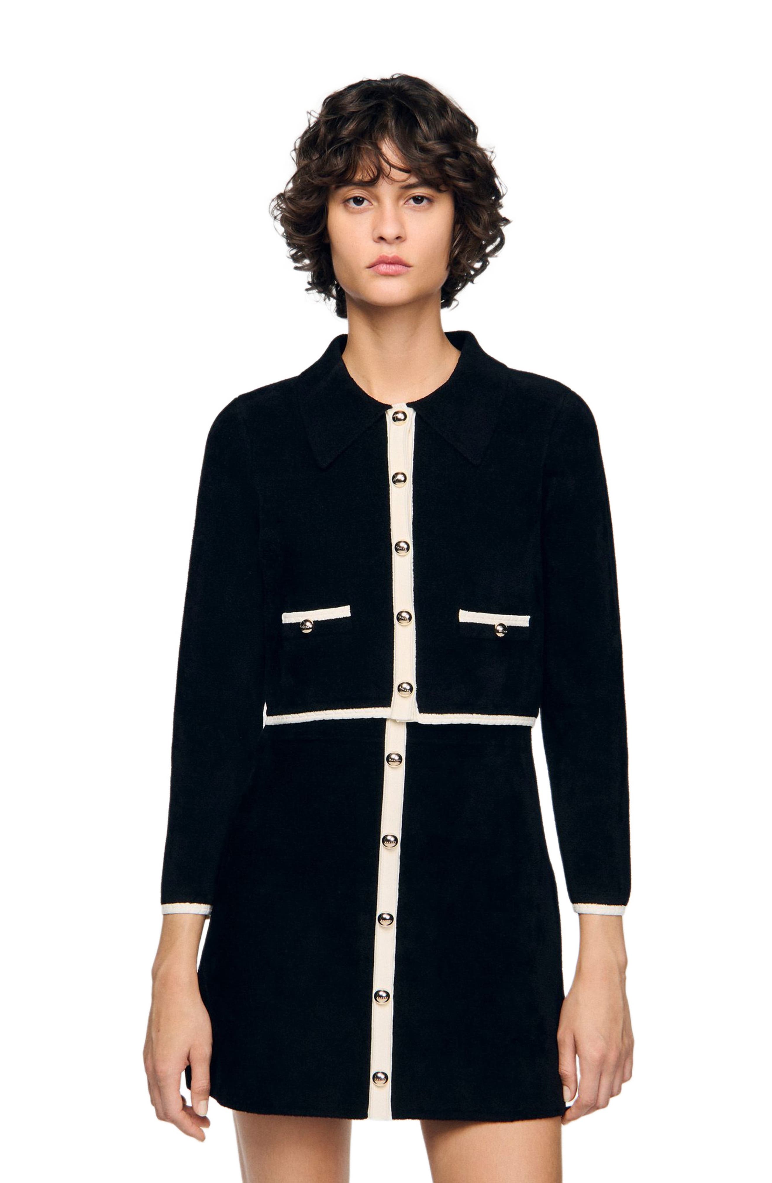 Two-tone shirt collar cardigan