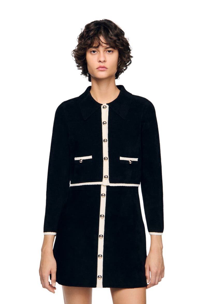 Two-tone shirt collar cardigan, Main, color, Black