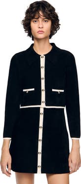 SANDRO Two-tone shirt collar cardigan