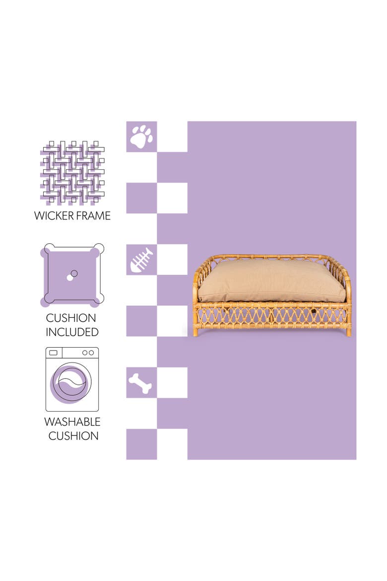 Elevate Handwoven Rattan Pet Daybed with Machine-Washable Cushion, Alternate, color, Natural