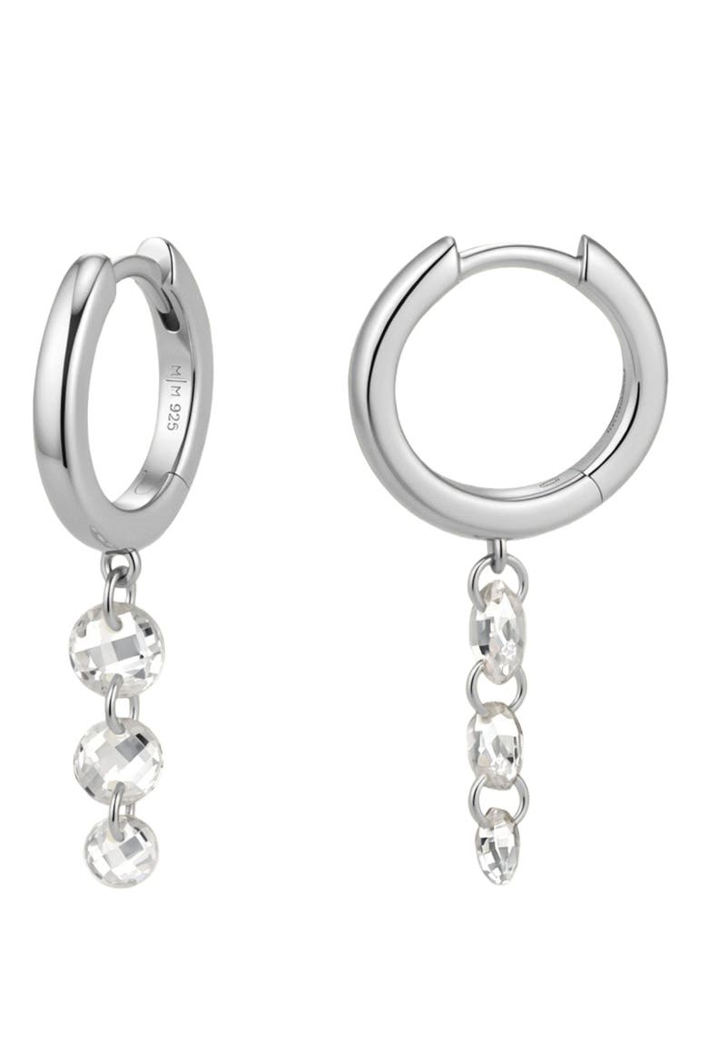 Dew Drop Floating Hoop Earrings, Main, color, Silver