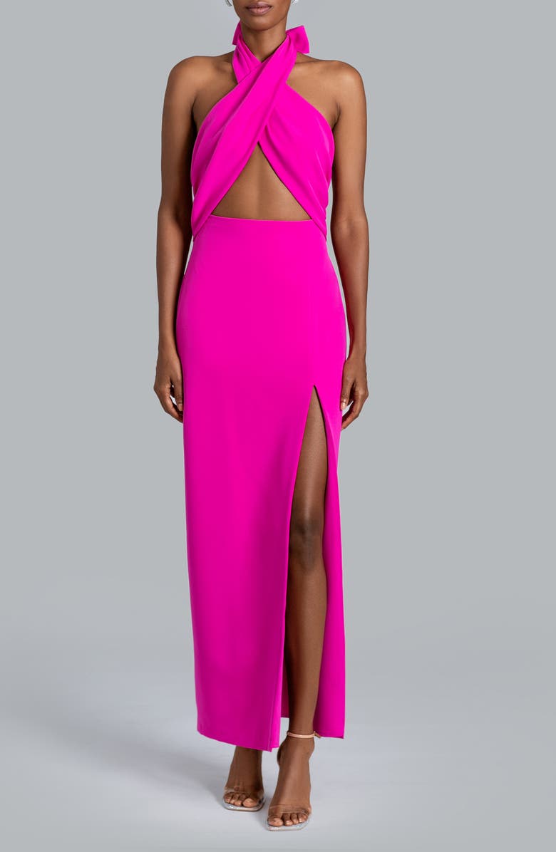Ghrail Piper Stretch Crepe Halter Dress, Main, color, Fuchsia