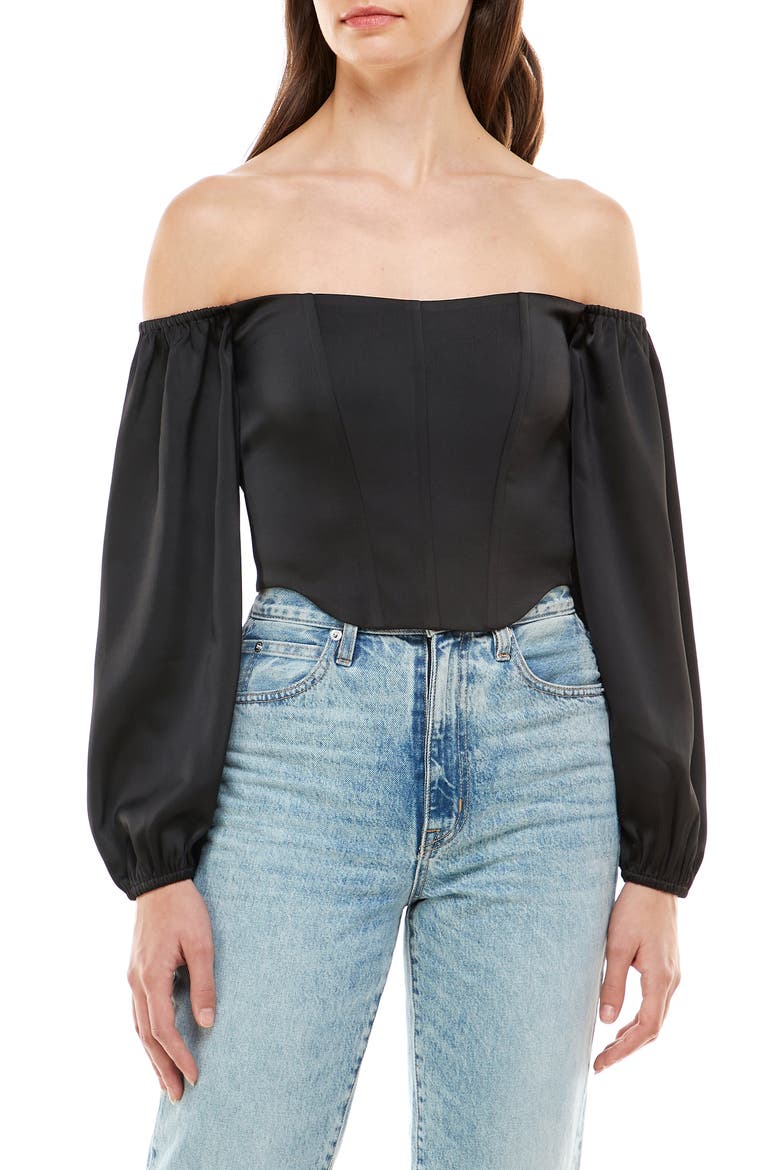 Nightcap Off the Shoulder Bustier Top, Main, color, BLACK