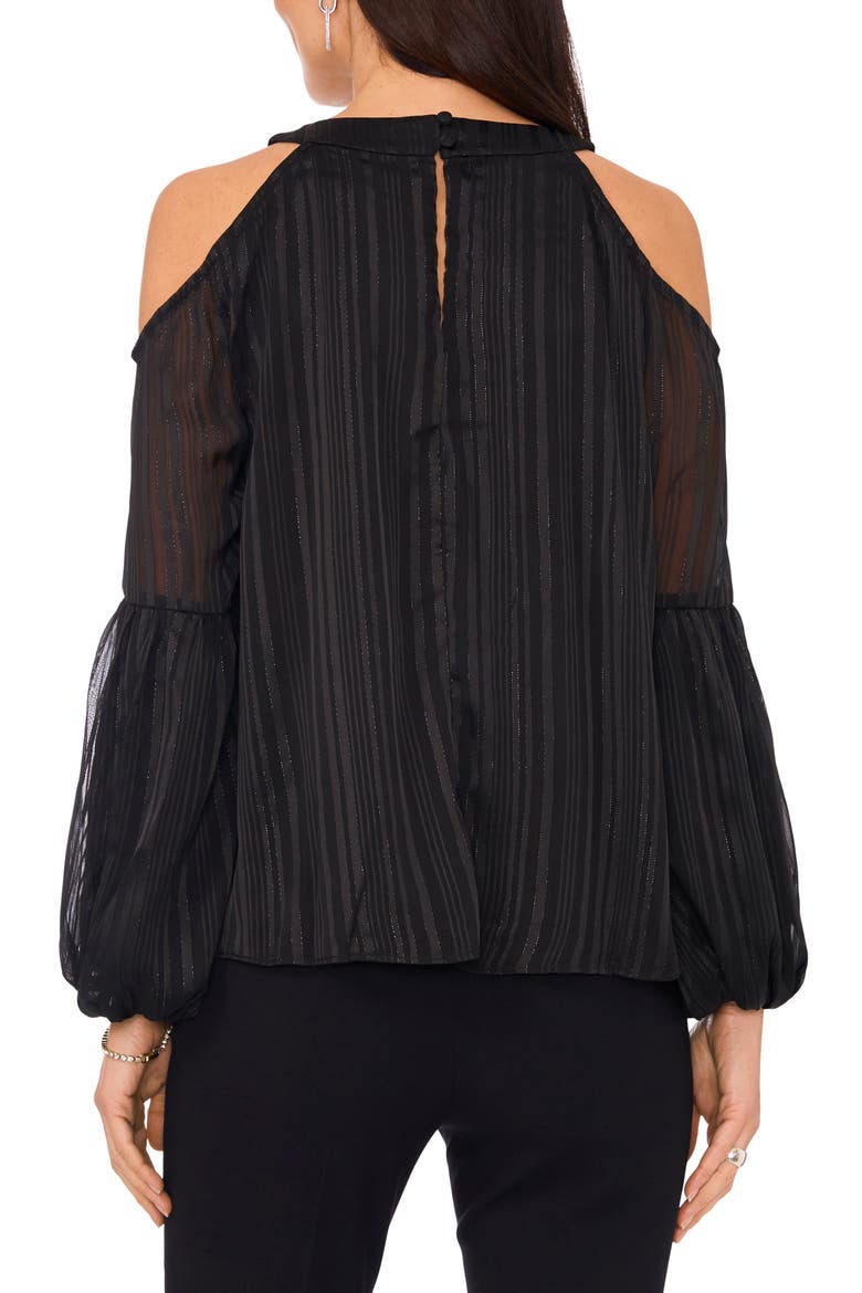 Metallic Cold Shoulder Balloon Sleeve Top, Alternate, color, RICH BLACK