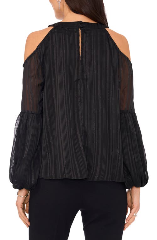 Chaus Metallic Cold Shoulder Balloon Sleeve Top In Black