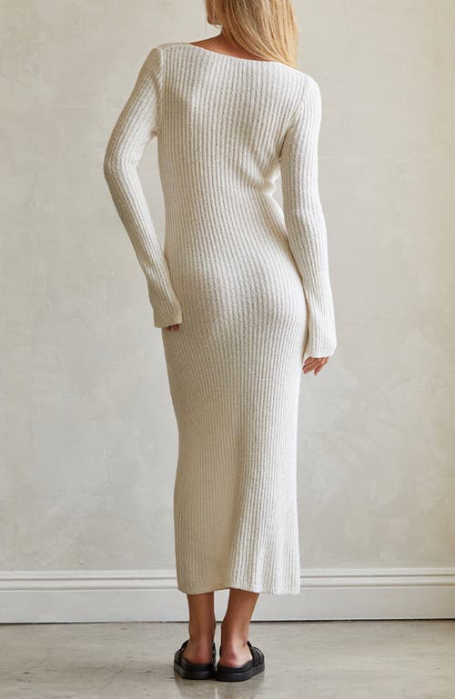 Crescent Textured Rib Knit Maxi Dress In Off White
