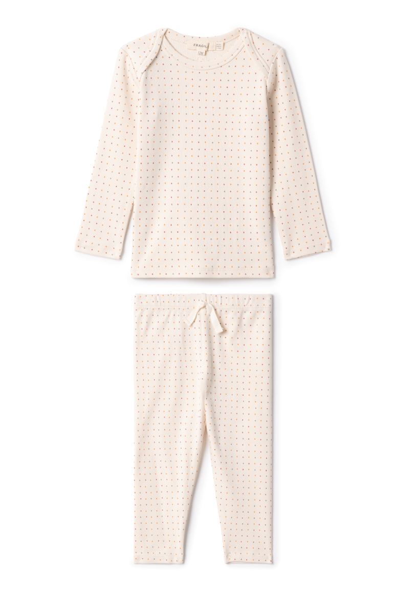 Girl 2 Piece Ribbed Square Print Top and Pants Set, Main, color, Vanilla