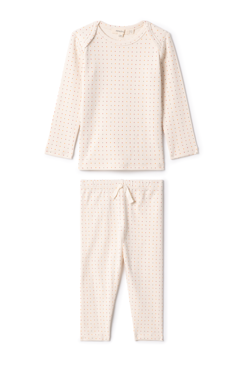 Fragile Girl 2 Piece Ribbed Square Print Top and Pants Set, Main, color, Vanilla
