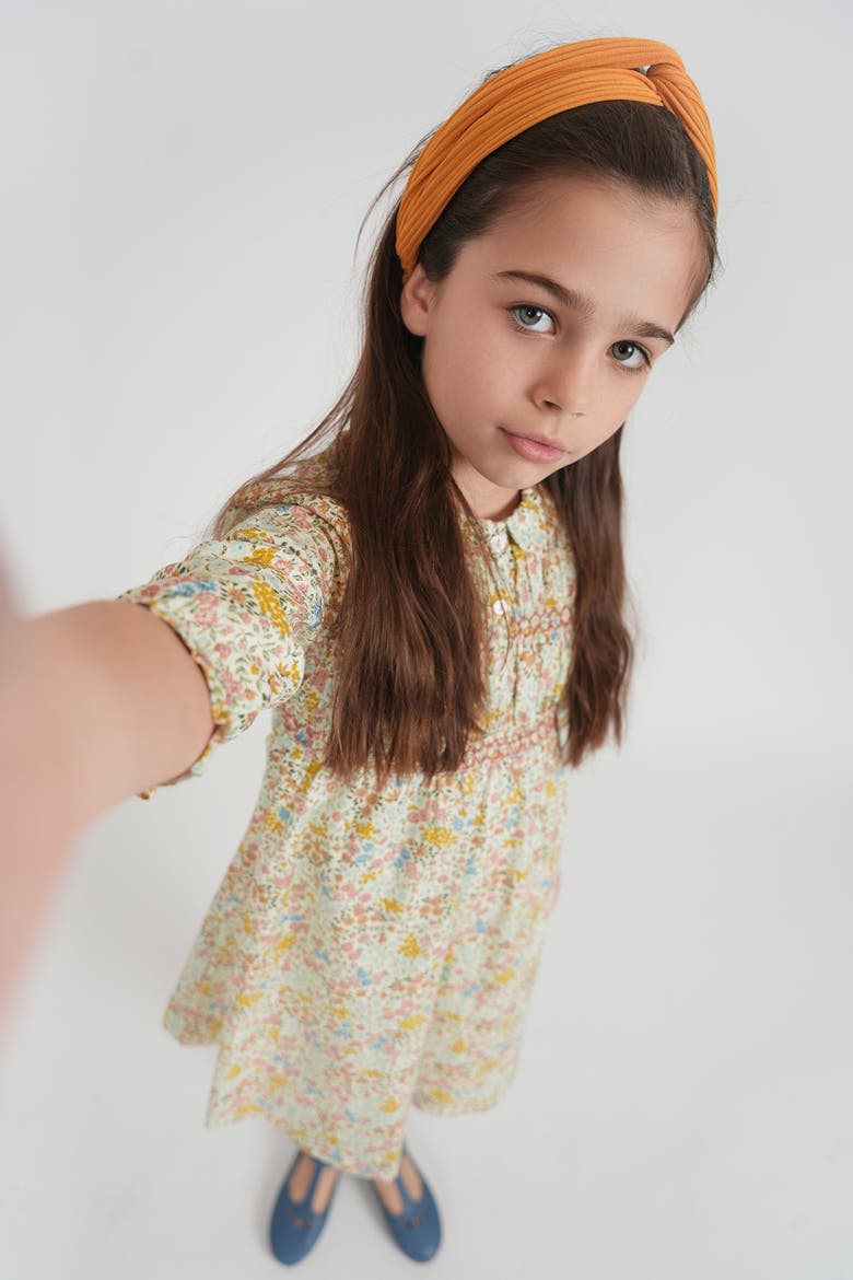 Multi Flower Print Girls Dress with Front Smocking, Alternate, color, Pink