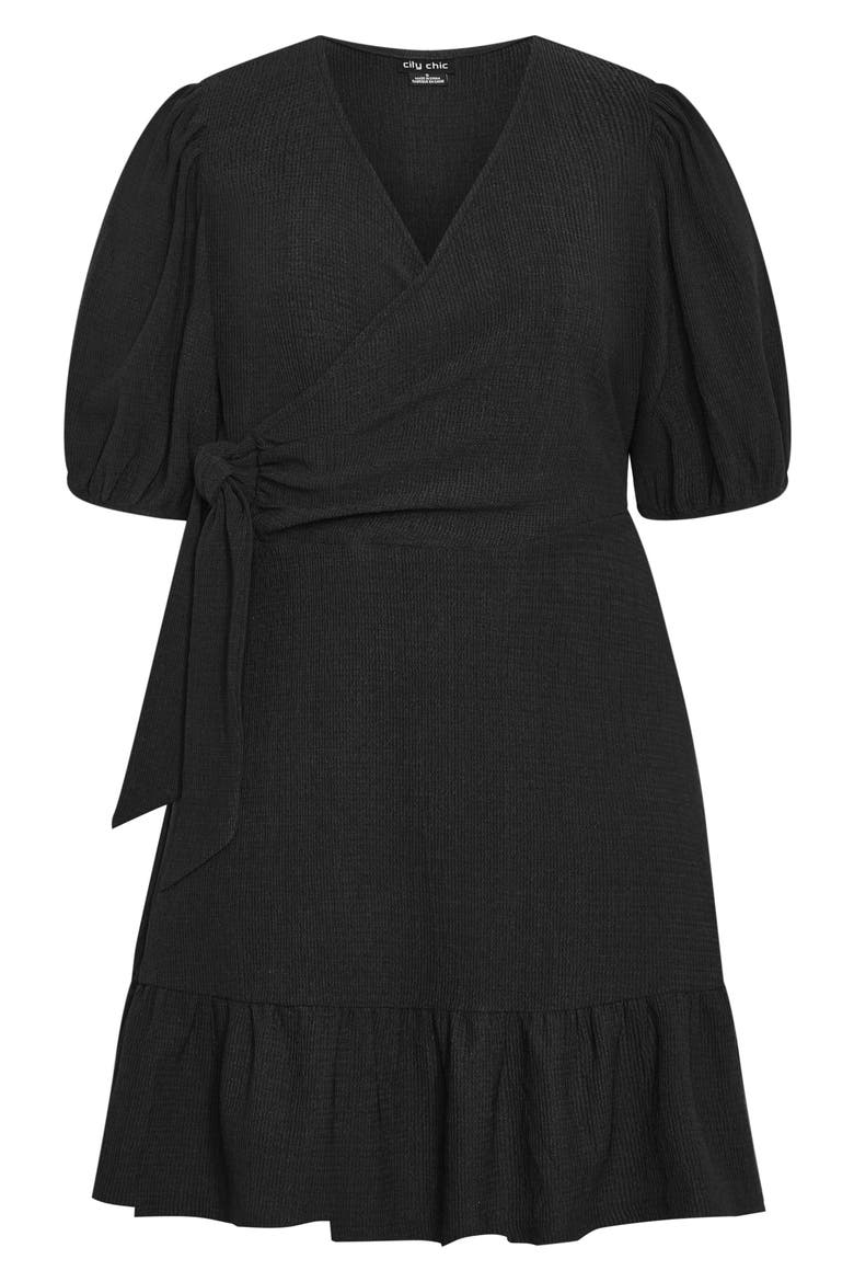 Katelyn Puff Sleeve Faux Wrap Dress, Alternate, color, BLACK