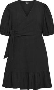 City Chic Katelyn Puff Sleeve Faux Wrap Dress