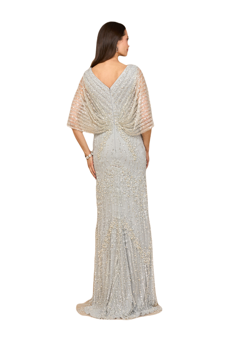 Cape Sleeve Mermaid Gown, Alternate, color, Grey