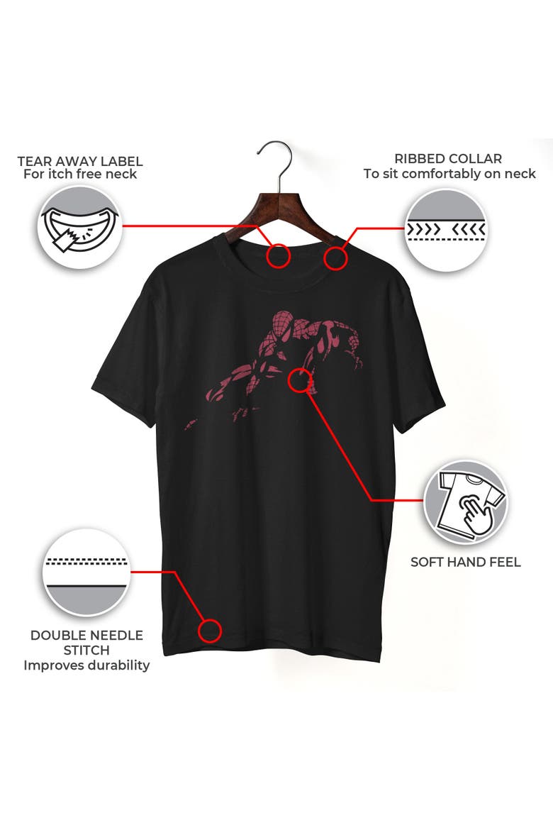 Men's Marvel Spider-Man Vintage Red Wraith Shadow Pose  Graphic T-Shirt, Alternate, color, Black: Muted Red