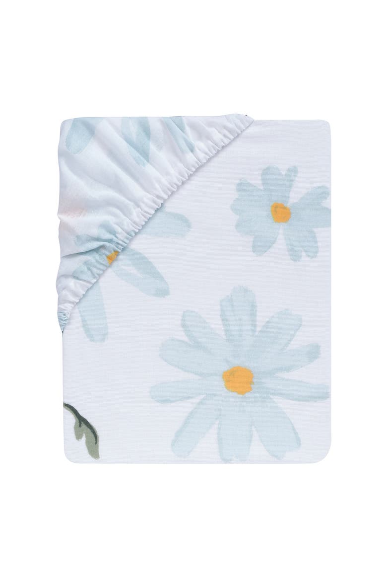 Sweet Daisy 100% Cotton Floral Baby Fitted Crib Sheet, Alternate, color, White/ Blue