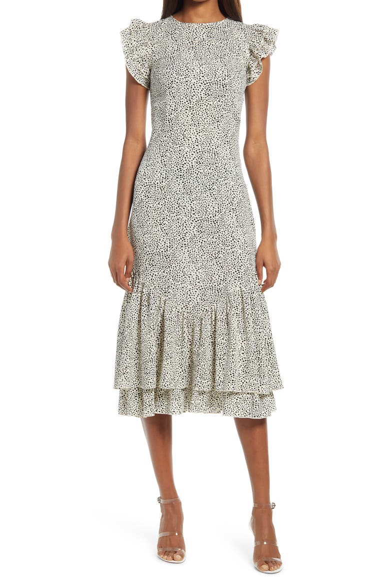 Caggie Ruffle Midi Dress, Main, color, WHITE