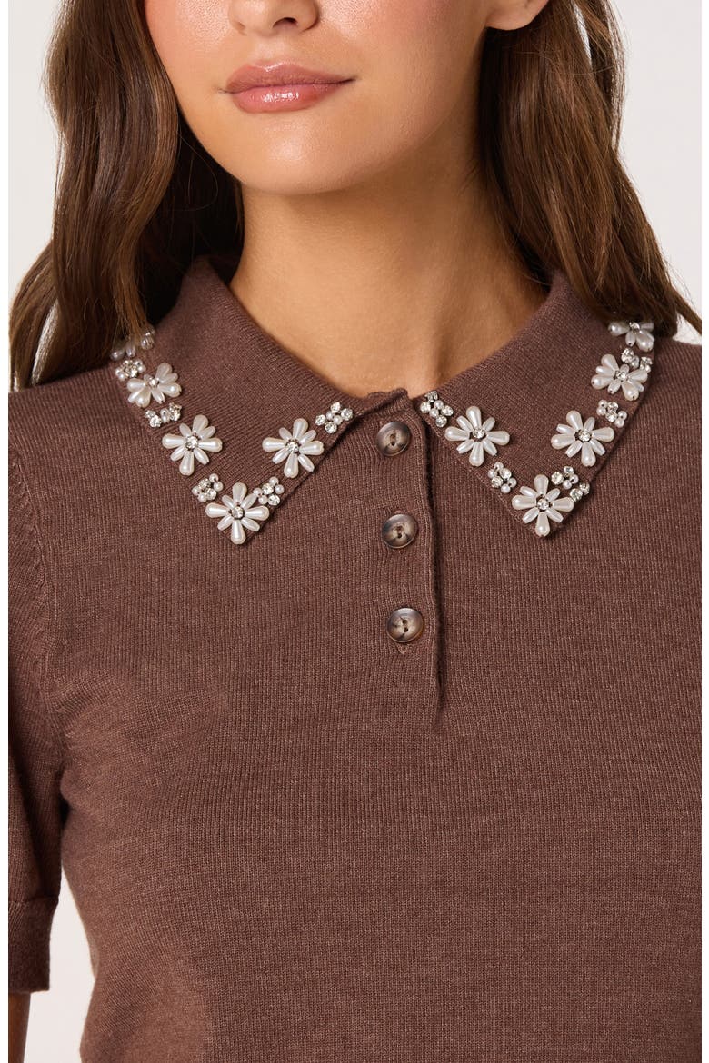Imitation Pearl Detail Sweater, Alternate, color, BROWN