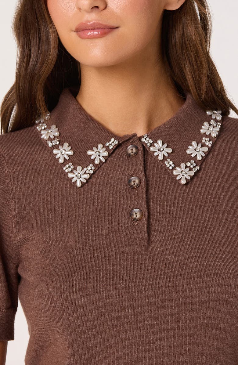 ASTR the Label Imitation Pearl Detail Sweater, Alternate, color, Brown