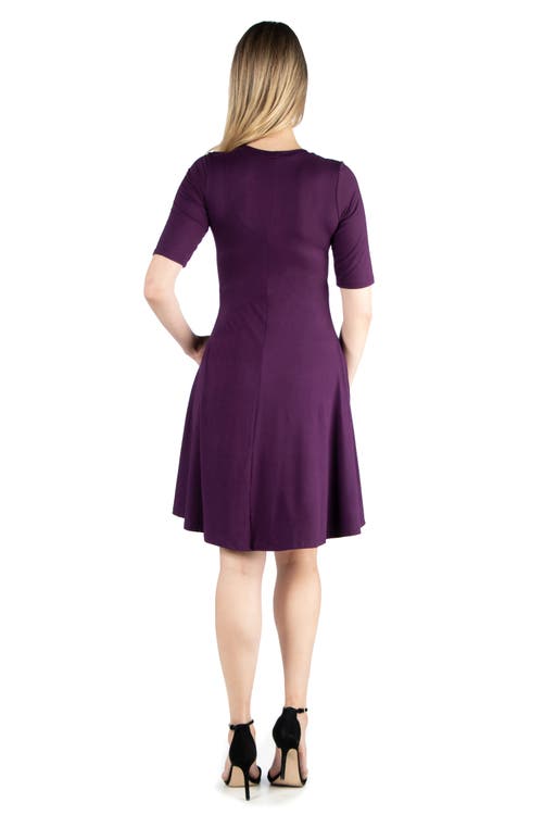 24seven Comfort Apparel Maternity Knee Length A-line Elbow Sleeve Dress In Purple