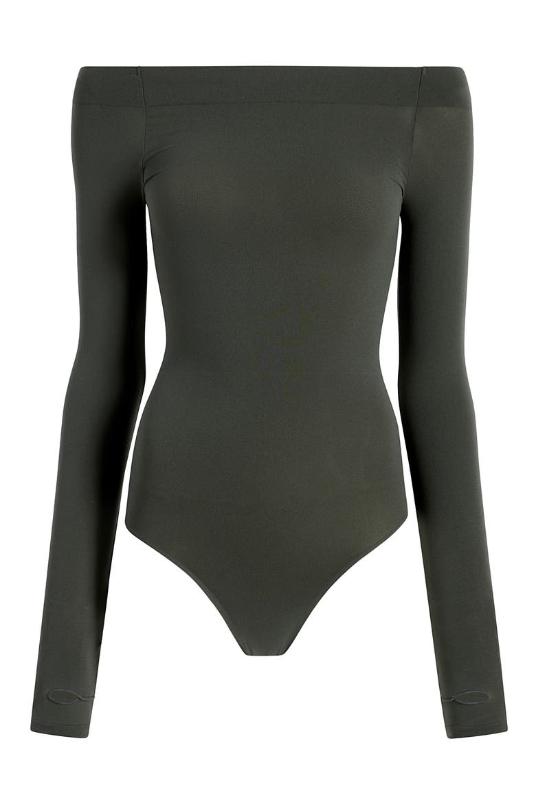 Off the Shoulder Ballet Bodysuit, Alternate, color, HAZEL