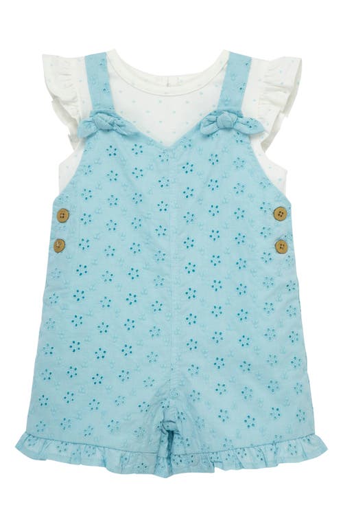 Little Me Eyelet Overalls & Polka Dot T-shirt Set In Blue