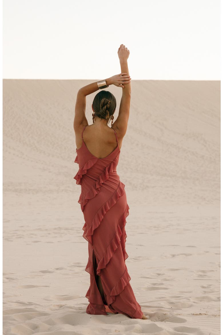 Ciao Ruffle Chiffon Gown, Alternate, color, ROSEWOOD