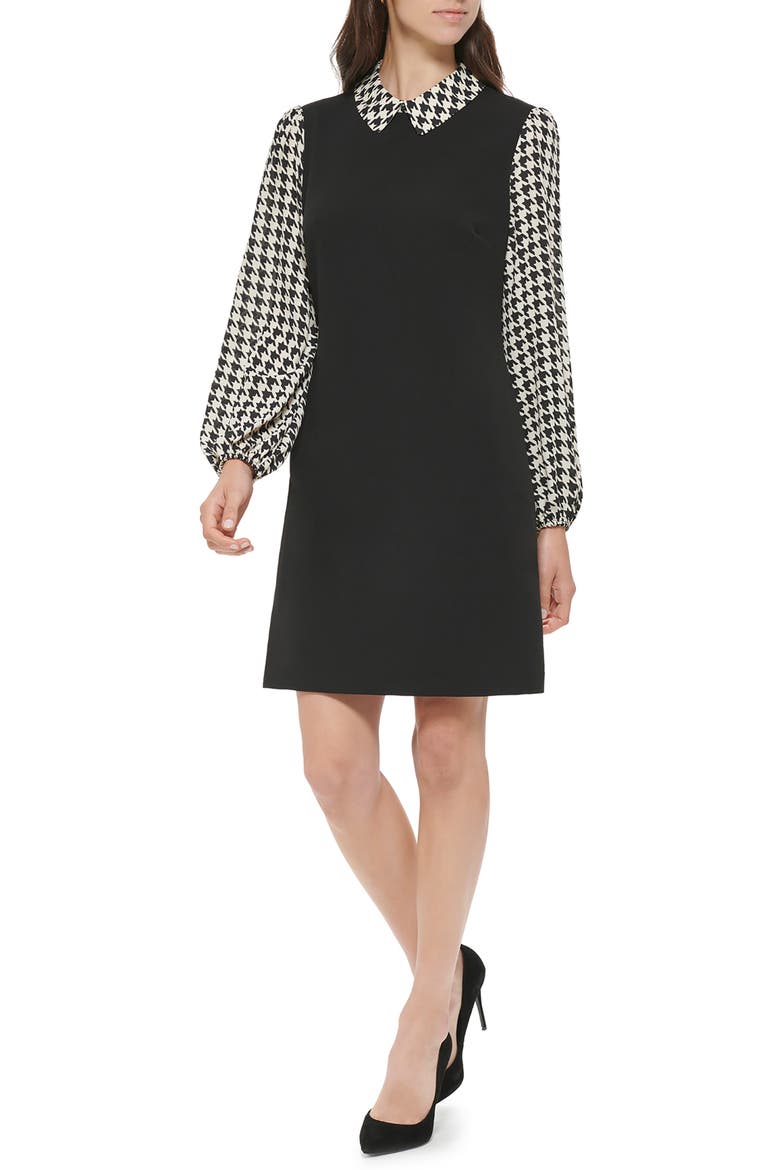 Twofer Long Sleeve Scuba Crepe Dress, Main, color, BLACK/WHITE CAP