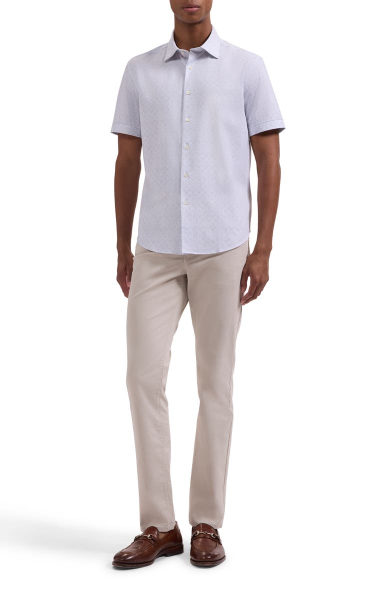 Bugatchi Miles OoohCotton<sup>®</sup> Geometric Print Short Sleeve Button-Up Shirt, Alternate, color, Ivory