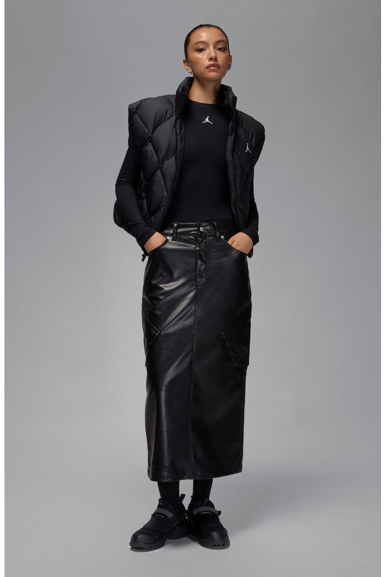 Faux Leather Midi Skirt, Alternate, color, BLACK