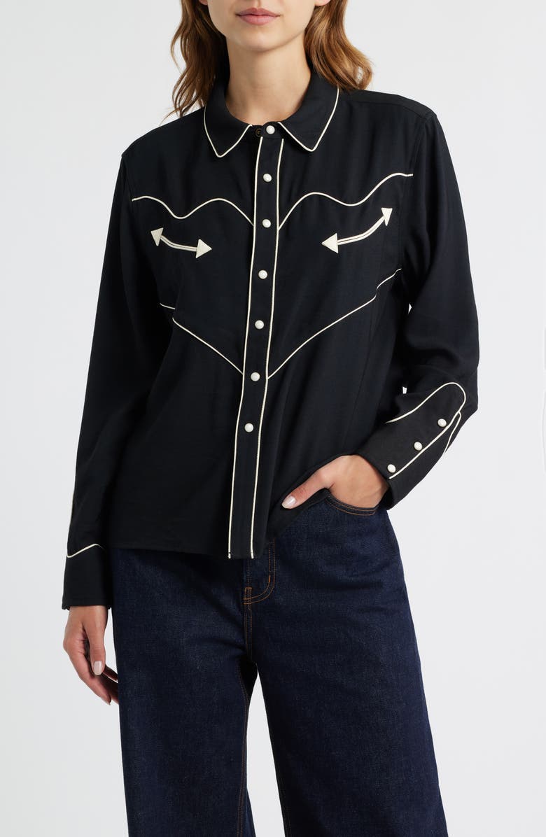 THE GREAT. The Western Shirt, Main, color, Black W/ Cream
