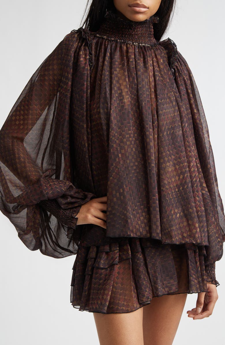 Siedrés Serena Metallic Stripe Geo Print Chiffon Top, Alternate, color, Brown Multi