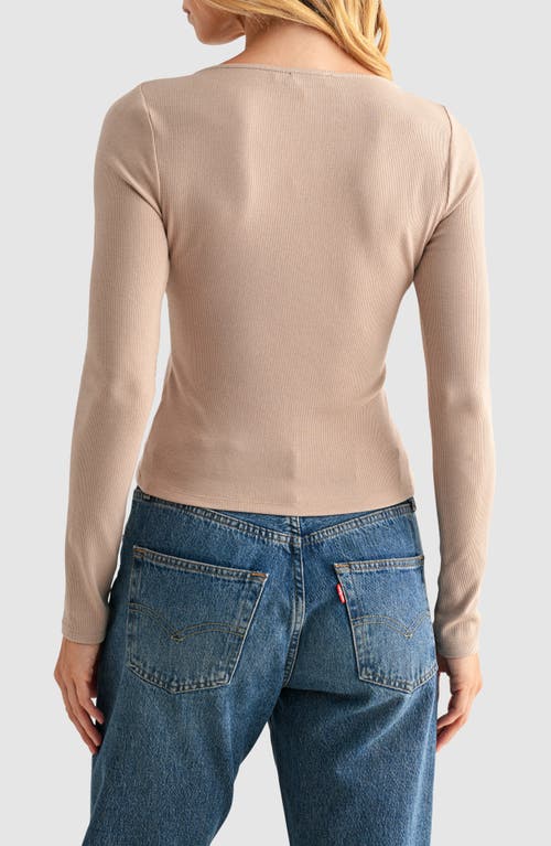 Lush Long Sleeve Button Front Crop Top In Neutral