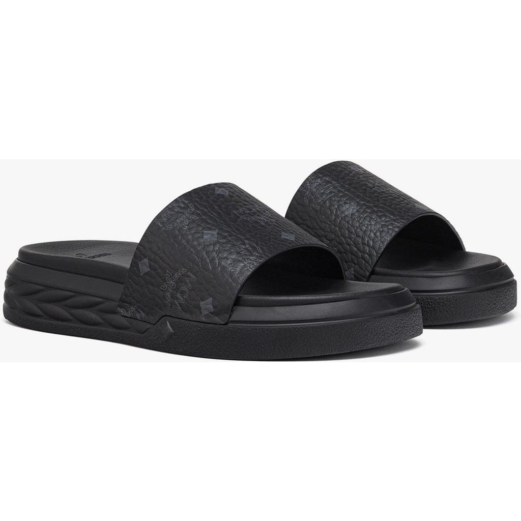 Mcm Visetos Slide Sandals In Black