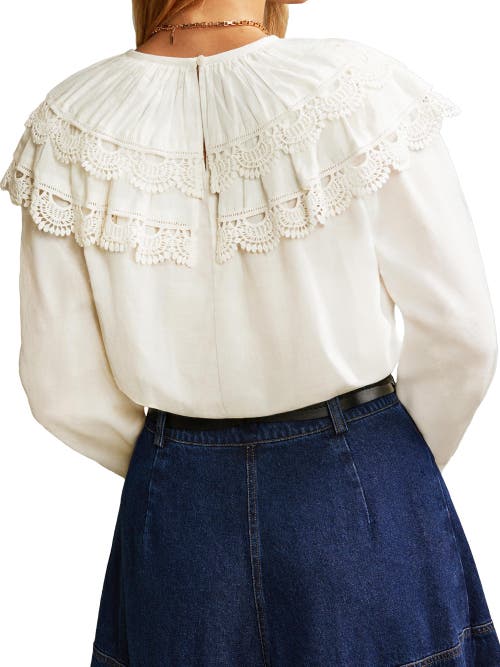 Ro&zo Crochet Double Frill Blouse In White