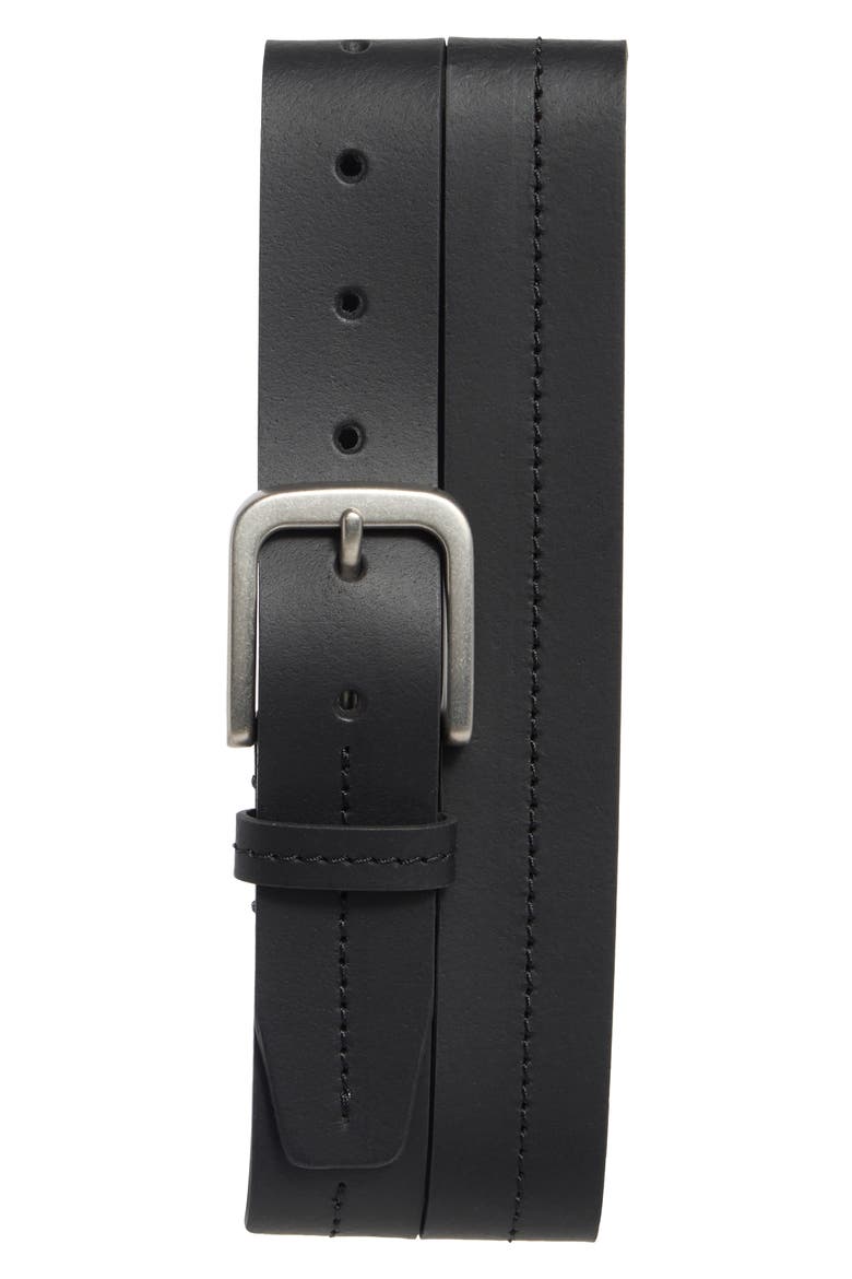 Center Stitched Leather Belt, Main, color, BLACK