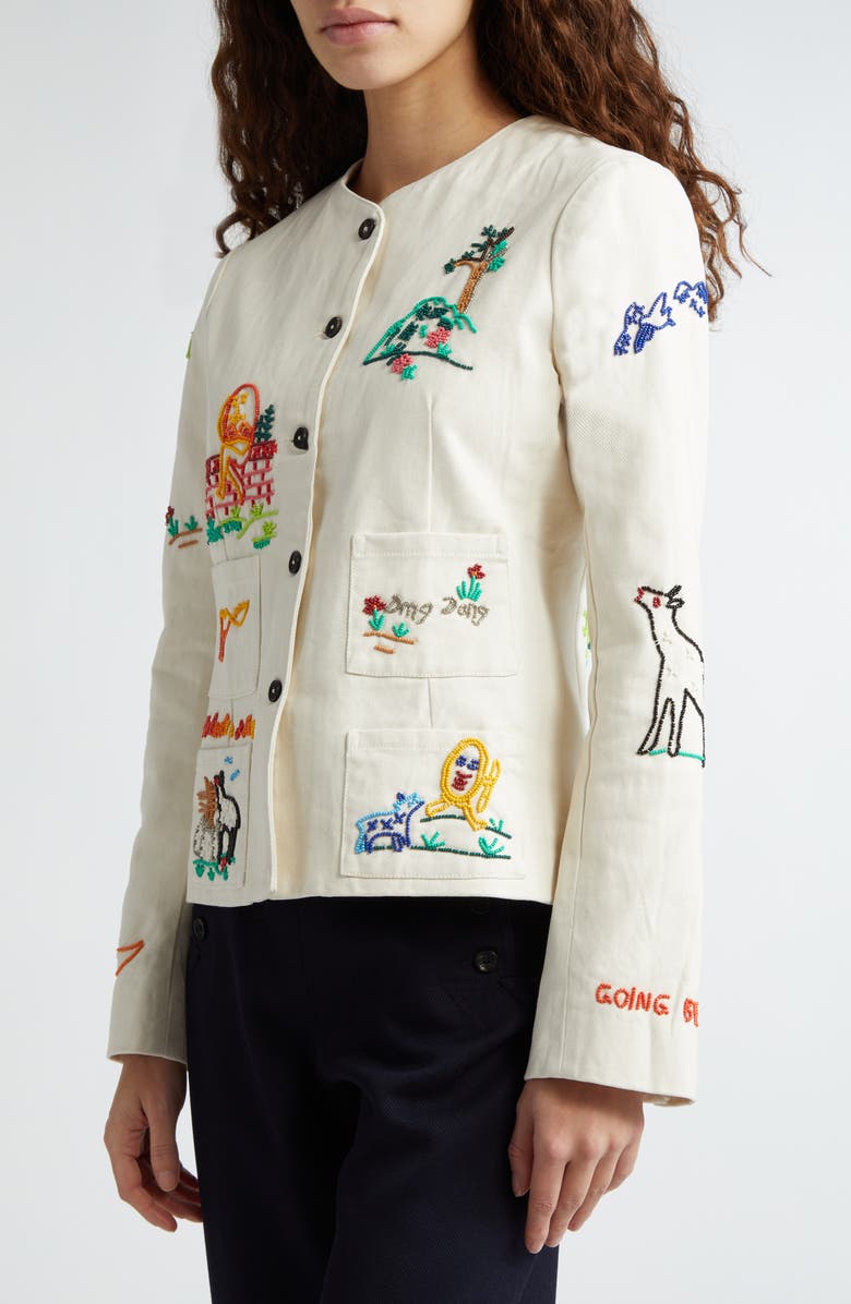 Bode Nursery Rhyme Beaded Cotton Jacket, Alternate, color, Ecru Multi