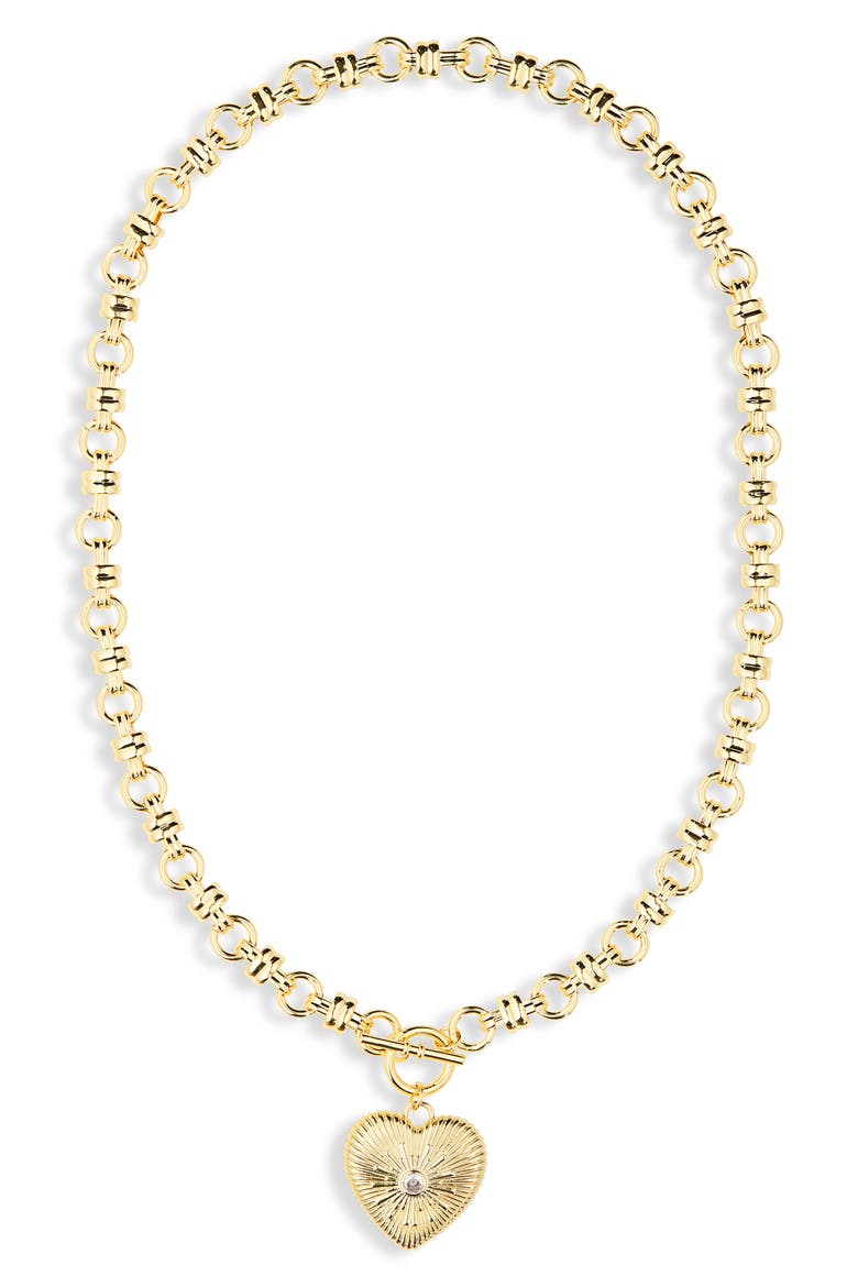 Heart Pendant Toggle Chain Necklace, Alternate, color, CLEAR- GOLD