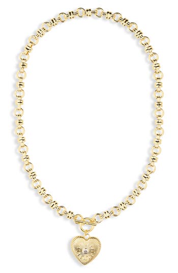 Leith Heart Pendant Toggle Chain Necklace In Clear- Gold