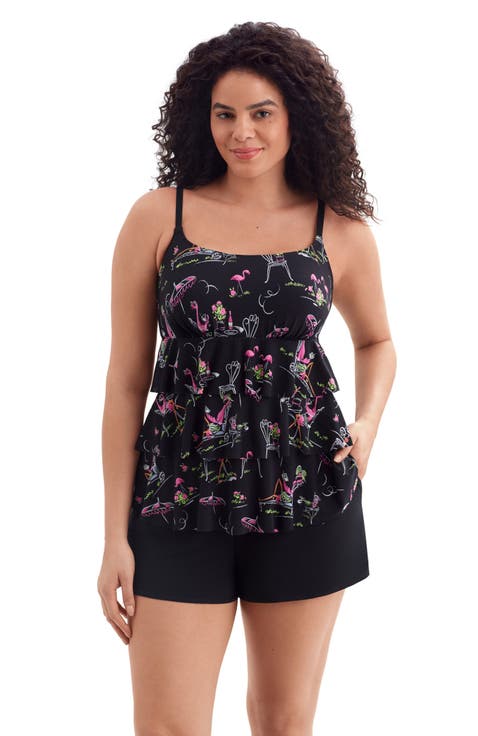 Faux Ruffle Shortini Long Torso Swimsuit