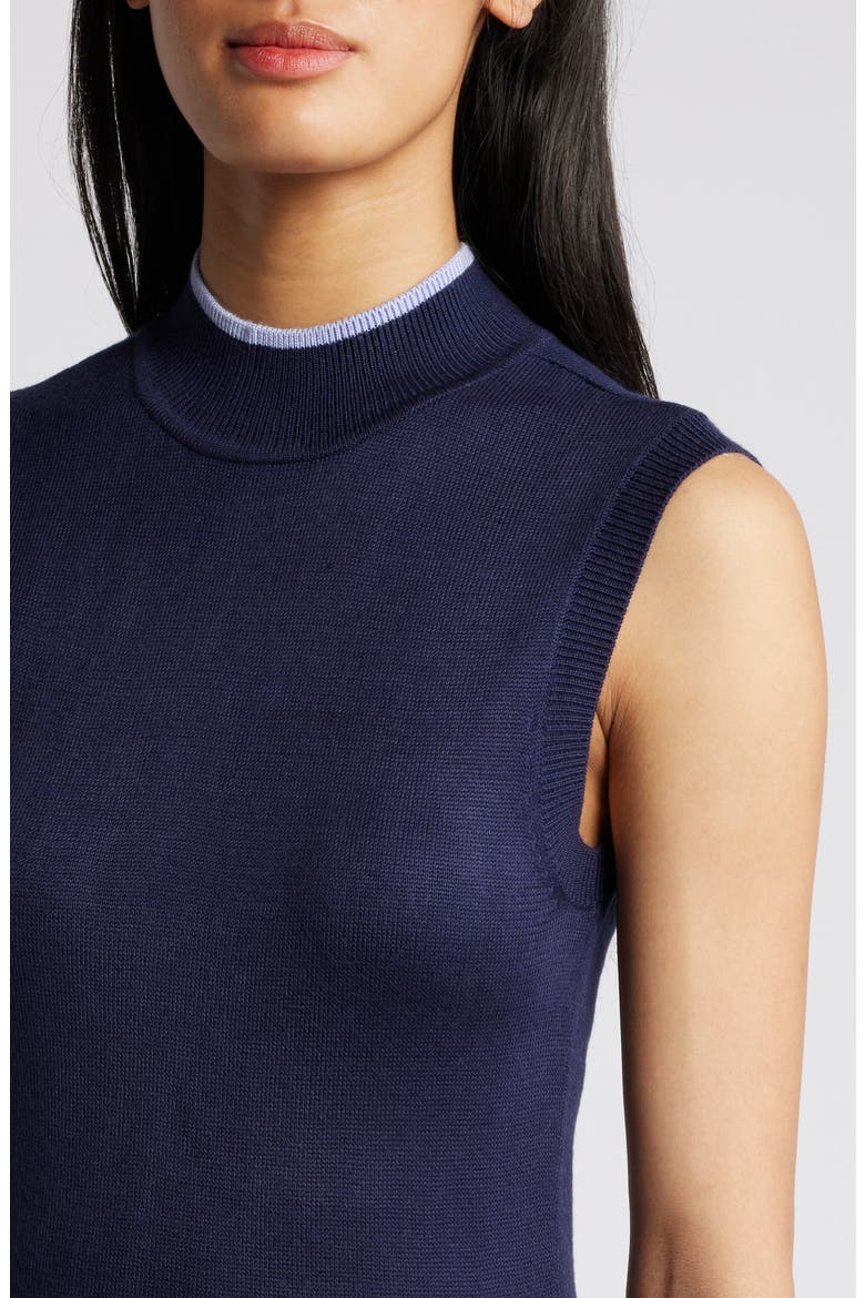 Sleeveless Mock Neck Body-Con Sweater Dress, Alternate, color, NAVY MULTI