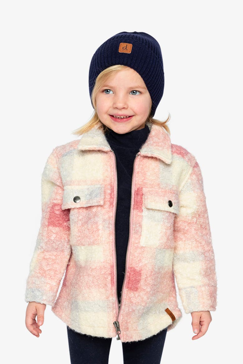Zipped Plaid Fleece Chest Pockets Overshirt, Alternate, color, Beige and Pink Tiles