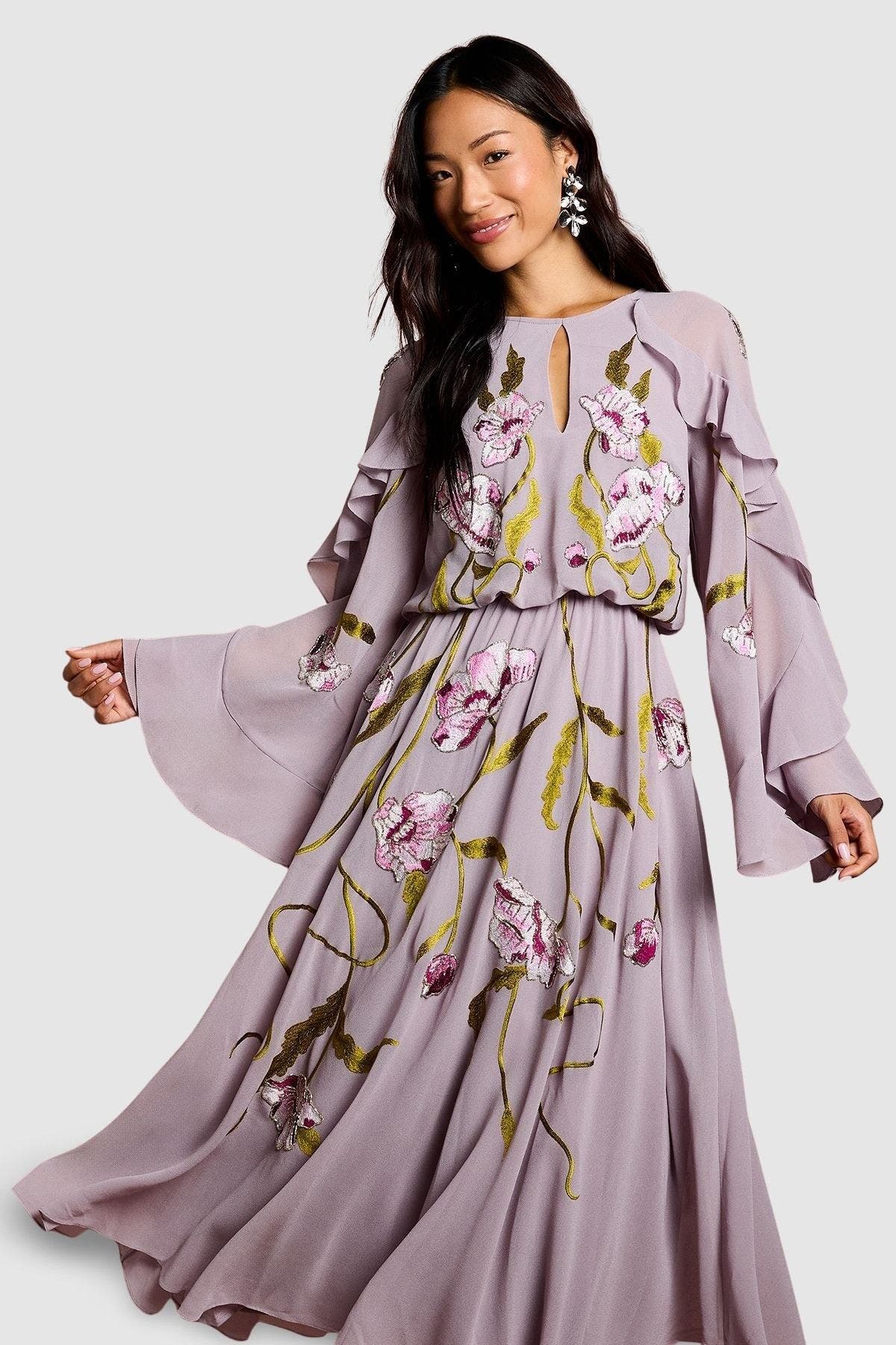 Embroidered Tiered Chiffon Midi Dress - image 2
