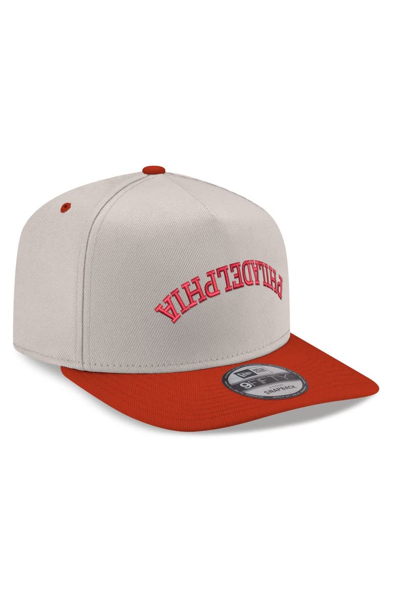 New Era Men's New Era Cream/Red Philadelphia Phillies Upside Down City Name A-Frame 9FIFTY Snapback Hat, Alternate, color, Cream