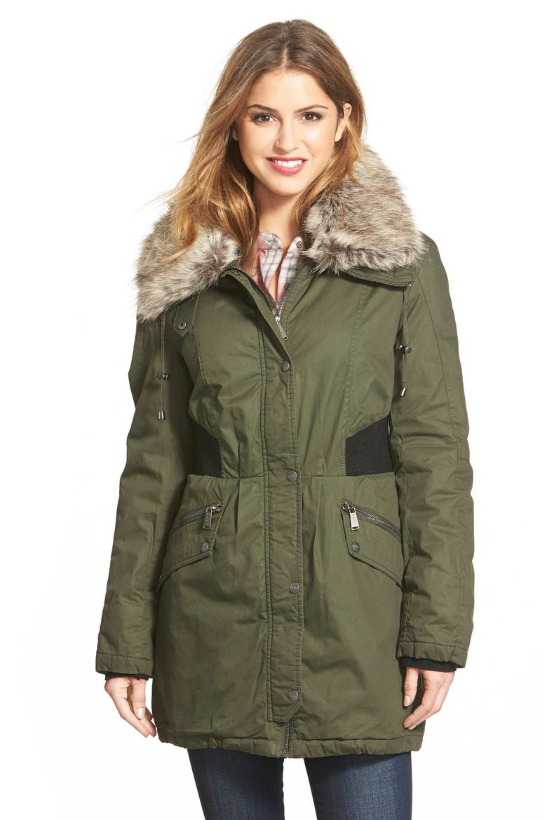 Faux Fur Trim Utility Parka, Main, color, SPRUCE