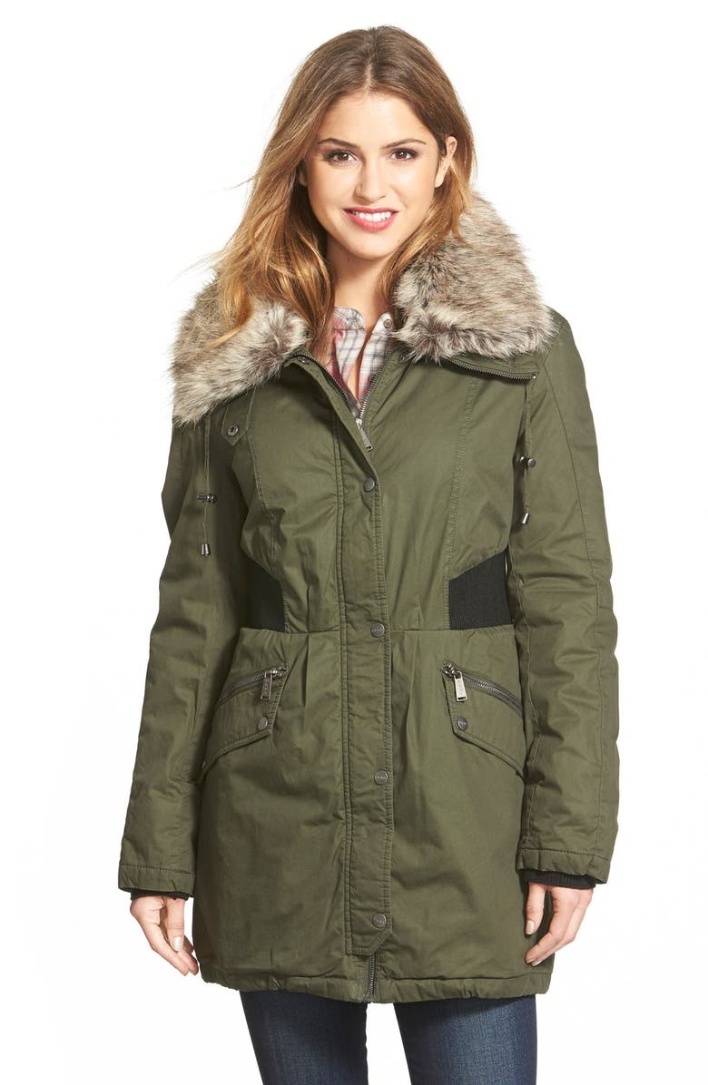 DKNY Faux Fur Trim Utility Parka, Main, color, 