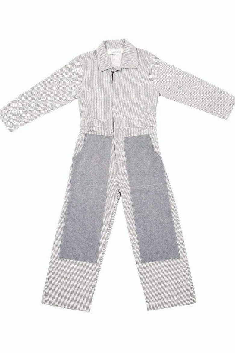 Kids' Organic Cotton Unisex Mac Jumpsuit, Alternate, color, Engineer's Stripe