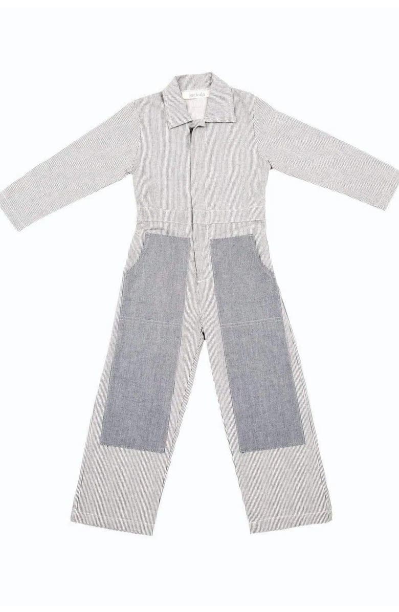 Jackalo Kids' Organic Cotton Unisex Mac Jumpsuit, Alternate, color, Engineer's Stripe