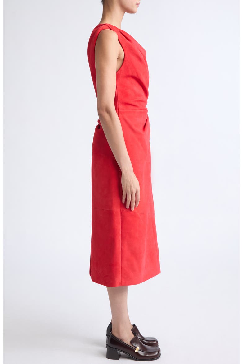 Kaelin One-Shoulder Suede Midi Dress, Alternate, color, RED