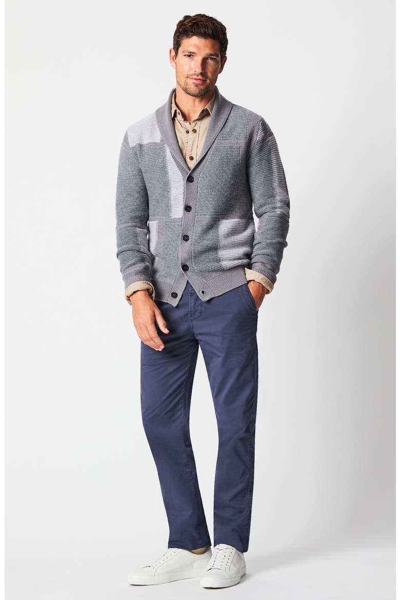 Patchwork Intarsia Wool & Cotton Shawl Collar Cardigan, Alternate, color, WASHED GREY MELANGE MULTI