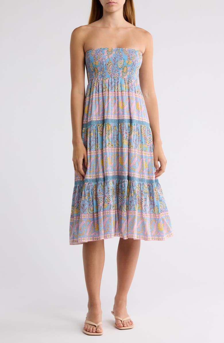 ALICIA BELL Mandy Cotton & Silk Cover-Up Maxi Skirt, Main, color, Blue Yellow Print