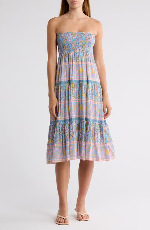 ALICIA BELL Mandy Cotton & Silk Cover-Up Maxi Skirt in Blue Yellow Print 